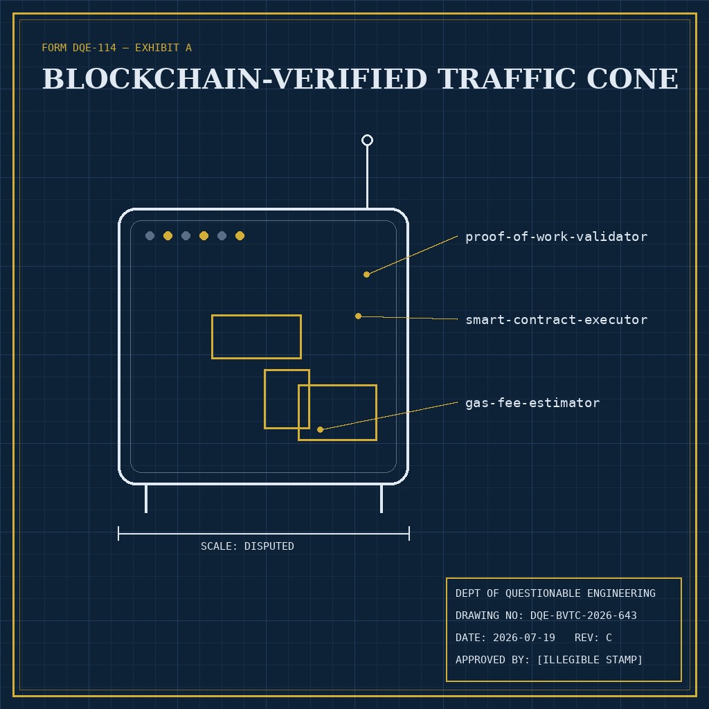 Blockchain-Verified Traffic Cone — official prototype photograph
